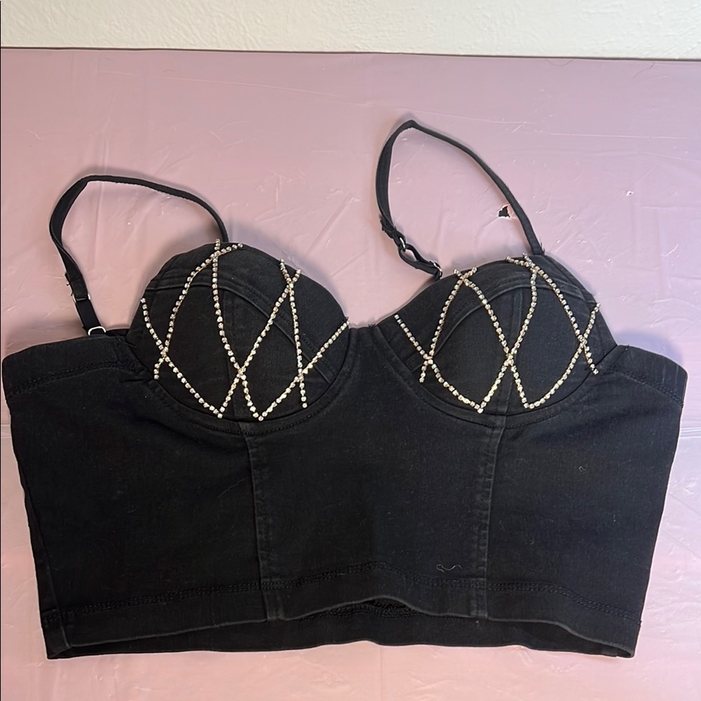 Black Rhinestone Bustiers Set - Picture 5 of 8